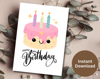 Druckbare alles Gute zum Geburtstag Karte Nette Geburtstagskuchen-Karte Senden Ihnen Lächeln Druckbare Geburtstags-Wünsche-Geburtstags-Gruß-Karte für Sie