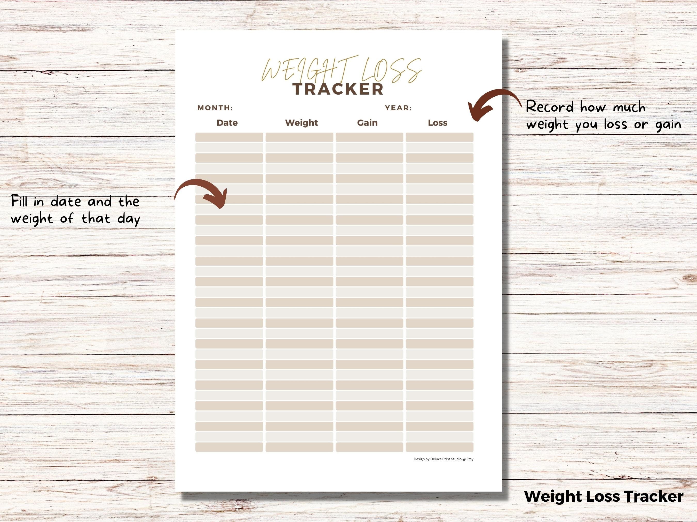 Weight Loss Tracker Printable, Weight Loss Monthly Summary, A4, A5, US ...