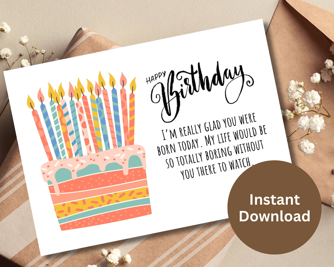 Funny Birthday Card Printable Birthday Gift for Her Digital Download  Birthday Wishes Digital Card Birthday Cake Digital Printable - Etsy, image size:1080x864