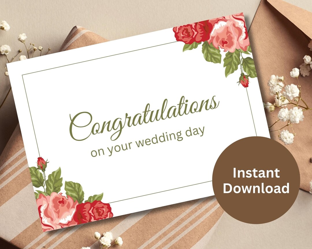 Wedding Congrats Printable Card Engagement Gift Congratulations Card ...