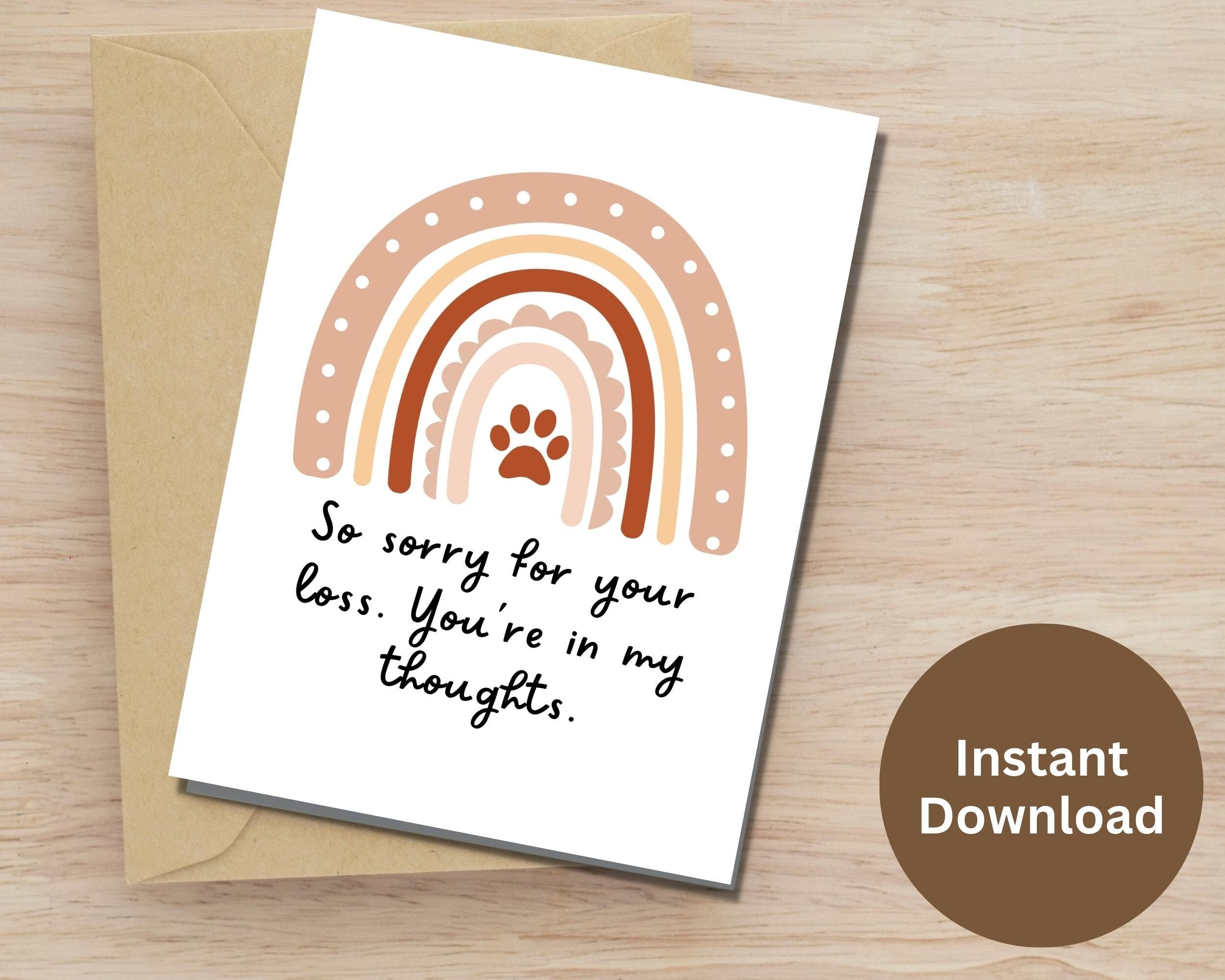 Pet Loss Sympathy Rainbow Printable Card Condolence Gift Paw Prints ...