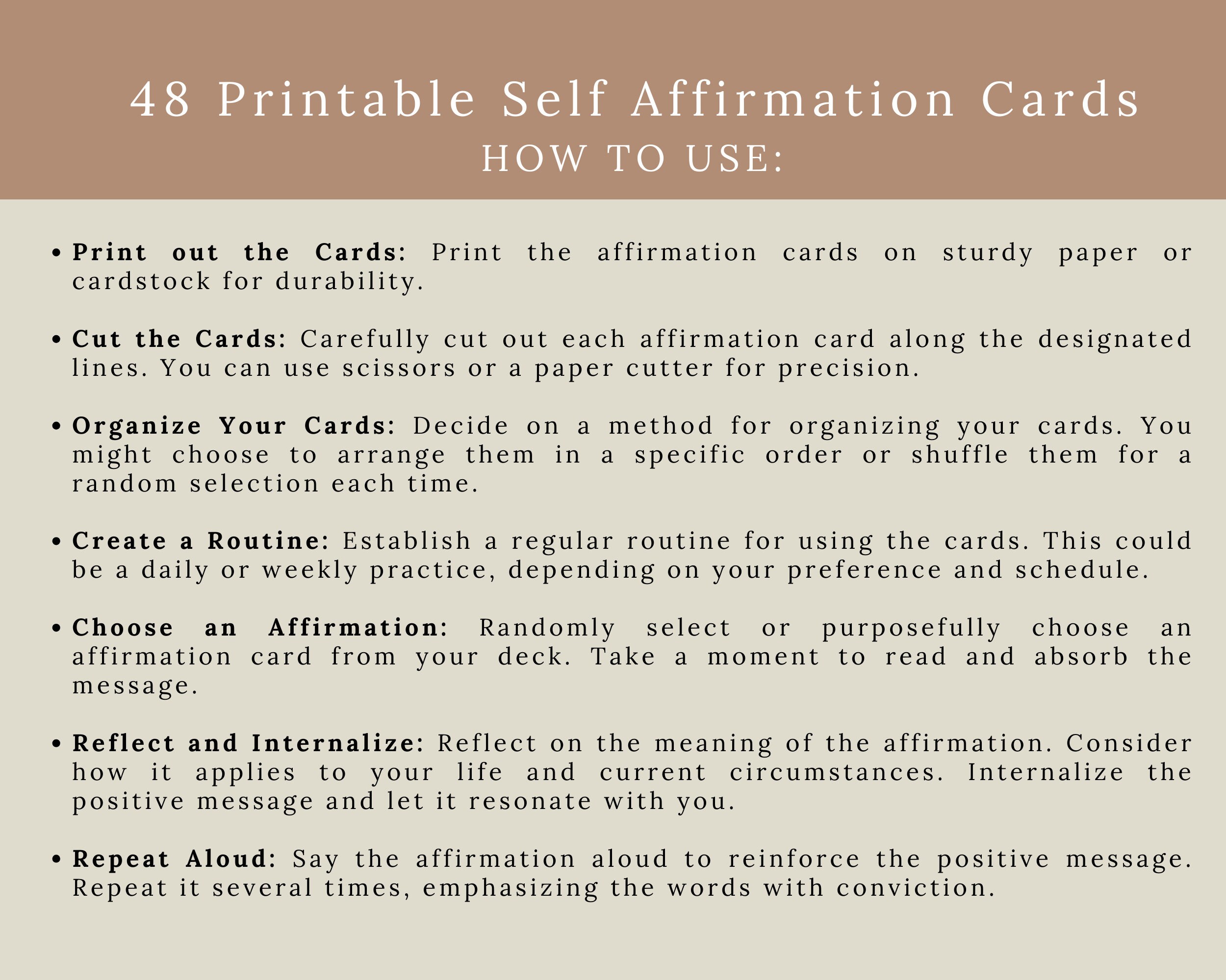 48 Self Affirmation Cards Digital Download Mindfulness Affirmations ...