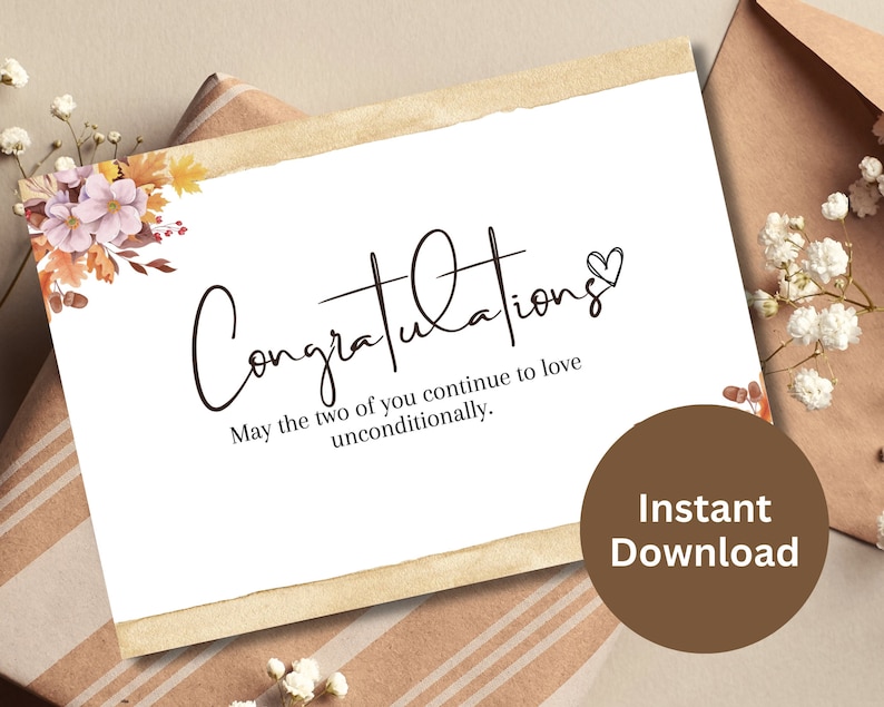 Wedding Congrats Printable Card Engagement Gift Congratulations Card ...
