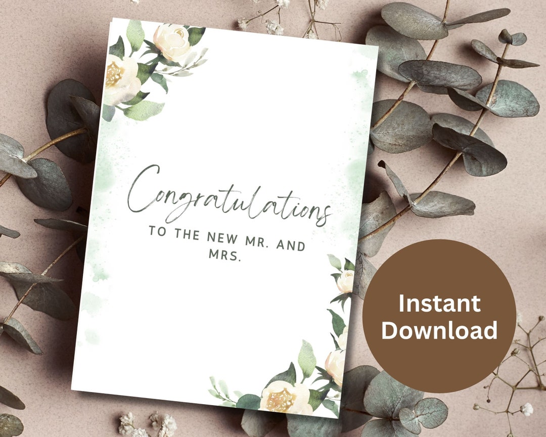 Wedding Congrats Card Printable Congratulations Wedding Gift Bride to ...