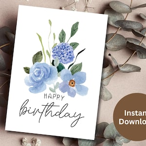 Druckbare alles Gute zum Geburtstag Karte Aquarell Blumen Karte senden Sie Lächeln Printable Geburtstag wünscht Geburtstag Grußkarte für Sie