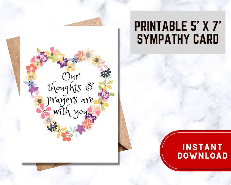 Thinking of You Printable Card Condolence Gift Sympathy Card Etsy