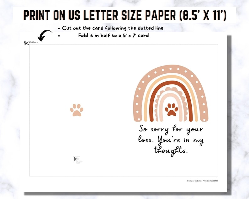Pet Loss Sympathy Rainbow Printable Card Condolence Gift Paw Prints ...
