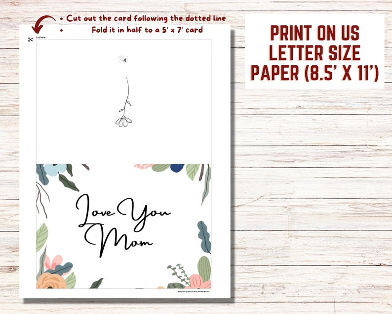 Floral Mother's Day Card Printable Mom Gift Cute Flower Birthday Card ...