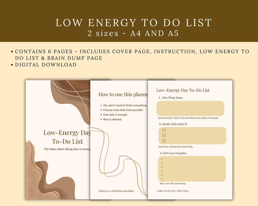 Low-energy Day To-do List Printable | Gentle Daily Planner for Burnout ...