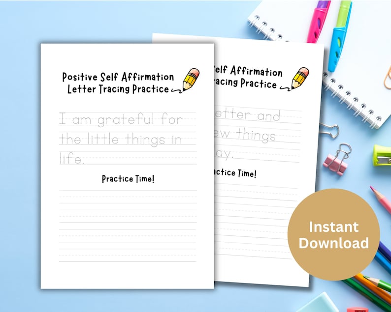 Positive Self Affirmation Letter Tracing Worksheets Printable Etsy