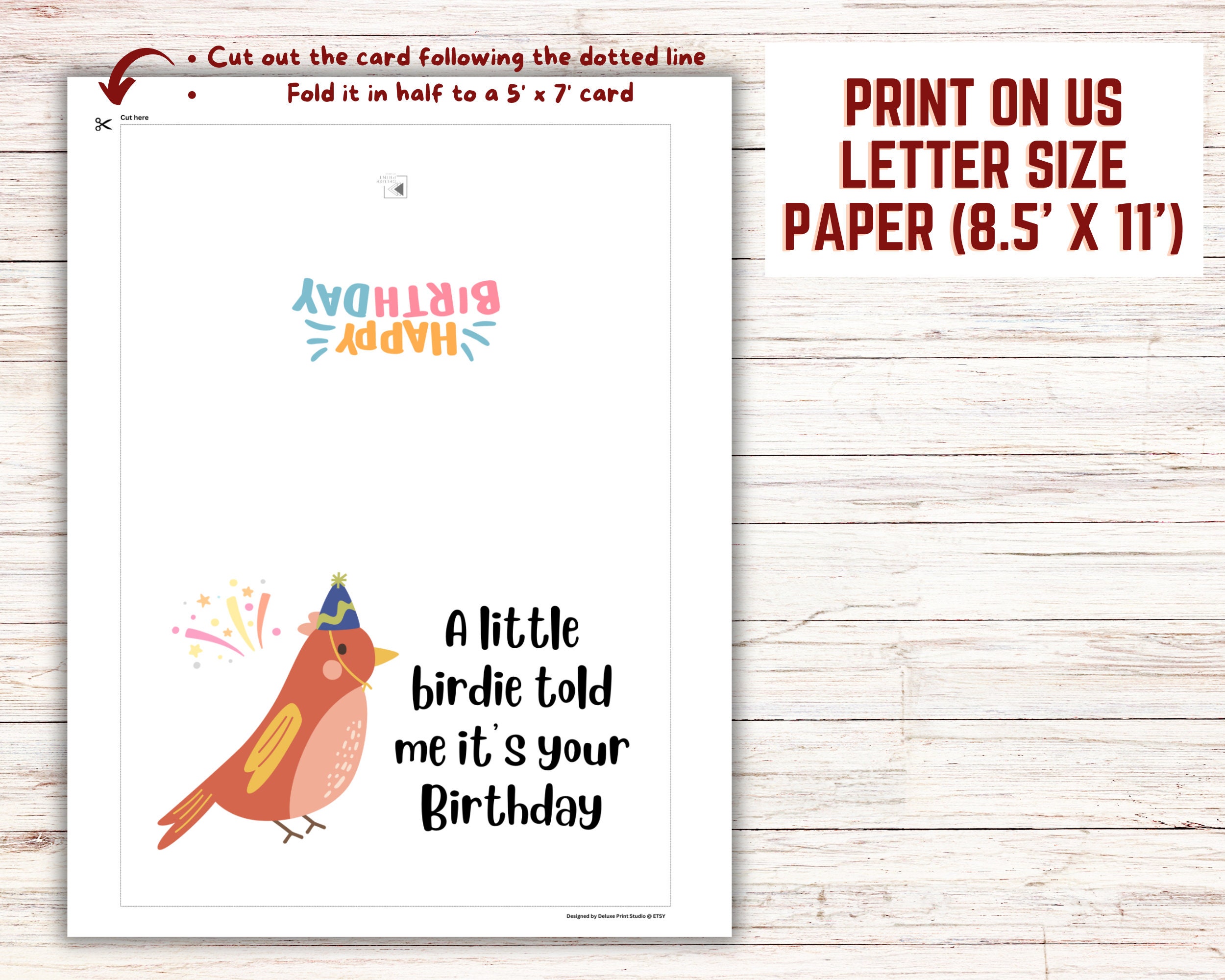 Printable Happy Birthday Card for Kids Cute Bird Birthday Card Happy ...