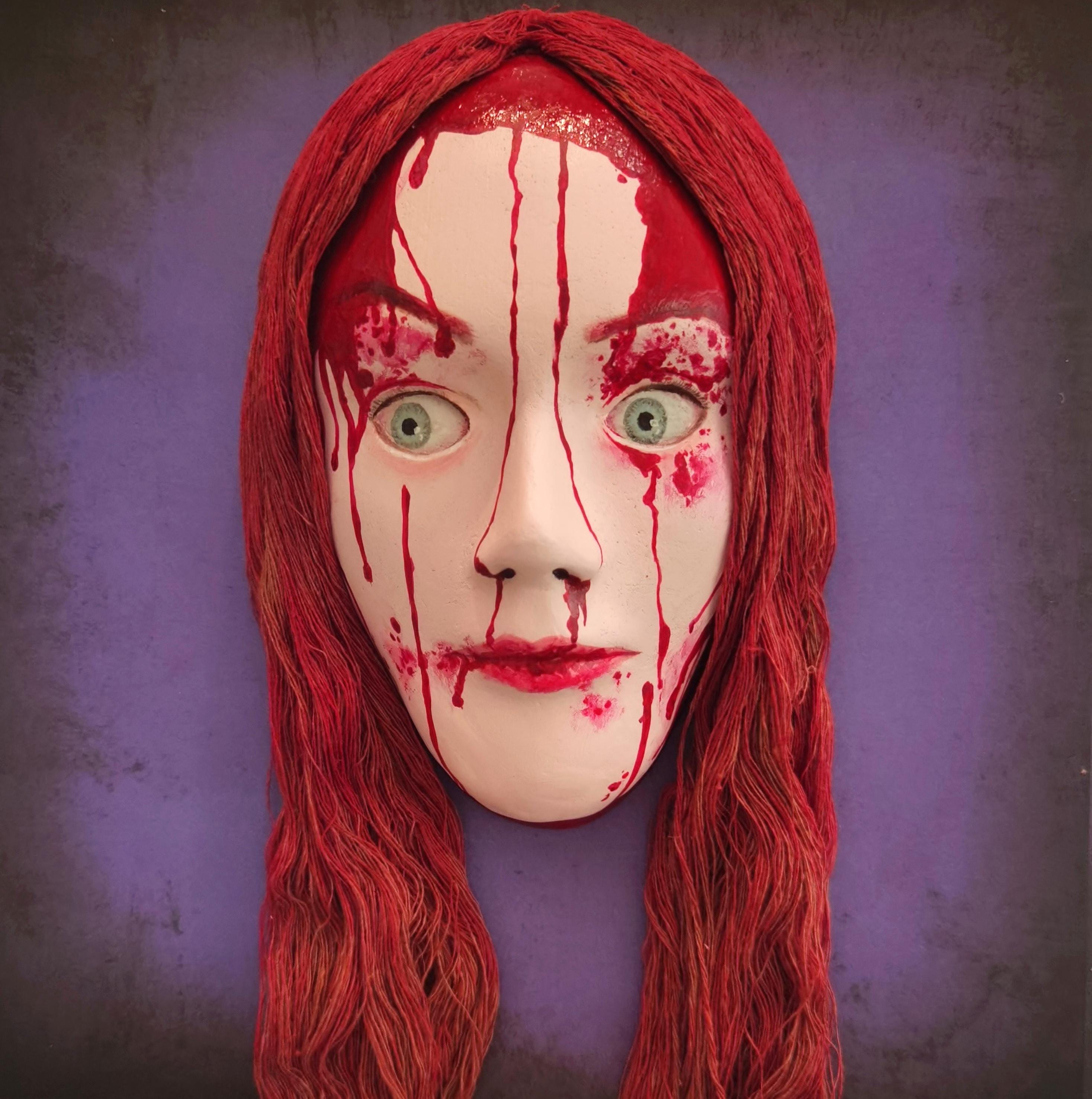Handmade Carrie Plaster Mask: Horror Wall Decor (34x21cm)
