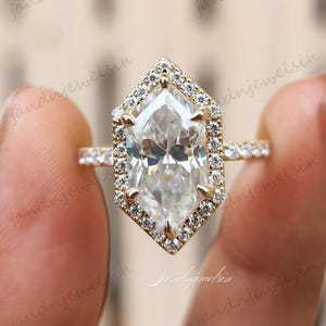 Dutch Marquise Halo Moissanite Engagement Ring 14K Yellow Gold Unique Wedding Ring Diamond Pave Band Vintage Art Deco Bridal Ring