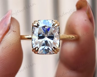 2CT Solitaire Elongated Cushion Cut Moissanite Engagement Ring Women Wedding Ring Anniversary Ring 14K Solid Gold Handmade Rings For Women