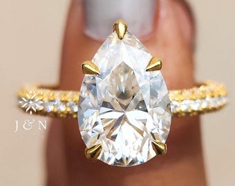 3CT Pear Cut Moissanite Engagement Ring Pear Cut Diamond Ring 14k Gold Wedding Ring Anniversary Ring Promise Ring For Her Pave Setting Ring