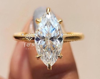 3CT Marquise Moissanite Engagement Ring 14K Gold Tulip Setting Wedding Ring for Her Anniversary Ring Unique Proposal Ring Handmade Jewelry