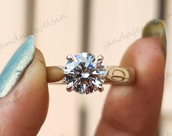 2CT Round Cut Moissanite Solitaire Engagement Ring Vintage Style 14K Solid Gold Wedding Band Unique Diamond Ring for Women
