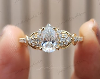 2CT Pear Moissanite Engagement Ring 14K Gold Ring Nature Inspired Floral Wedding Ring Unique Promise Ring Anniversary Gifts For Women