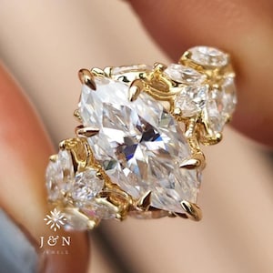 Floral Marquise Cut Moissanite Engagement Ring Vintage 14K Gold Moissanite Diamond Wedding Ring Nature Inspire Ring Promise Ring For Women