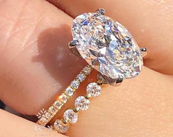 5CT Oval Moissanite Diamond Ring Set 14K Gold Wedding Band Dainty Engagement Ring For Her Anniversary Gifts For Women Bridal Ring Set