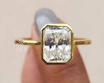 Bezel Set Radiant Cut Moissanite Engagement Ring 14K Solid Gold Ring Wedding Ring For Her Unique Anniversary Gift Proposal Ring