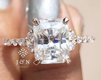 3CT Radiant Cut Moissanite Engagement Ring 14k Gold Cluster Ring Unique Wedding Ring Promise Ring Anniversary Ring Proposal Ring For Her