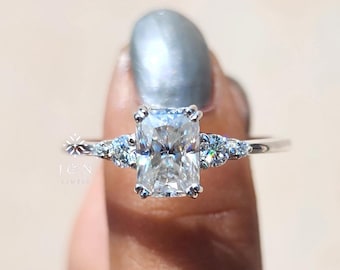 Radiant Cluster Ring Radiant Cut Moissanite Engagement Ring Unique Cluster Ring 14K Gold Wedding Ring Minimalist Ring Anniversary Gift