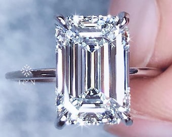 3CT Emerald Cut Moissanite Engagement Ring Emerald Cut Solitaire Ring Emerald Cut Wedding Ring 14k Solid Gold Ring Promise Ring For Her
