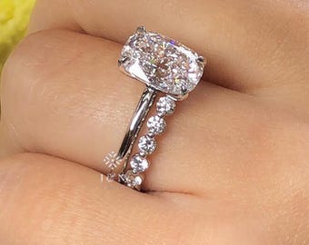 3.5CT Elongated Cushion Cut Moissanite Engagement Ring Set 14k Solid Gold Bridal Wedding Band Anniversary Gift For Her Promise Ring