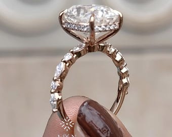 4CT Elongated Cushion Cut Moissanite Engagement Ring 14k Gold Wedding Ring Anniversary Gifts For Her Hidden Halo Solitaire Ring Promise Ring