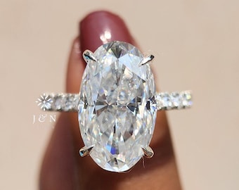 6CT Oval Cut Moissanite Engagement Ring Oval Solitaire Ring Hidden Halo Ring Pave Band Wedding Ring For Her Unique Ring Anniversary Gift