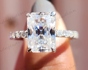 3CT Radiant Cut Moissanite Engagement Ring 14K White Gold Vintage Ring For Women Anniversary Ring Unique Wedding Gift Promise Ring