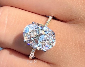 3CT Oval Moissanite Engagement Ring Oval Cut Solitaire Wedding Ring Hidden Halo Ring 14k Solid Gold Ring For Women Anniversary Gift