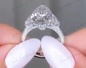 4CT Pear Cut Moissanite Engagement Ring Pear Cut Three Side Pave Wedding Ring Unique Hidden Halo Stackable Proposal Ring For Her