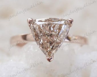 3.5CT Trillion Cut Moissanite Engagement Ring Rose Gold Solitaire Ring Unique Geometric Diamond Ring Modern Minimalist Wedding Ring for Her