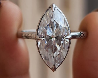 3CT Marquise Cut Moissanite Diamond Engagement Ring Classes Bezel Prong Solitaire Wedding Ring Promise Ring Anniversary Gift For Her