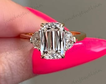 4CT Three Stone Criss Cut Cushion Moissanite Engagement Ring Side Stone Half Moon Cut Ring 14k Gold Ring Wedding Ring Promise Ring For Her
