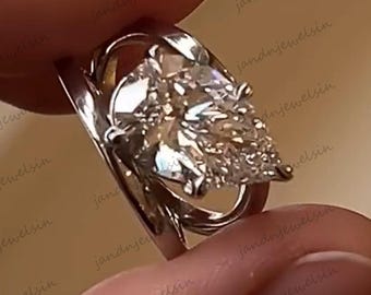 3CT Pear Cut Moissanite Engagement Ring 14K White Gold Solitaire Bridal Ring Unique Wedding Ring Anniversary Gift for Women Christmas