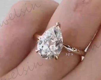 3CT Pear Cut Moissanite Engagement Ring 14K Solid Gold Solitaire Ring Wedding Ring Proposal Anniversary Christmas Gift