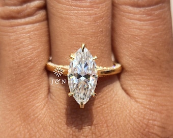 3CT Marquise Moissanite Engagement Ring 14K Gold Tulip Setting Wedding Ring for Her Anniversary Ring Unique Proposal Ring Handmade Jewelry