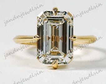 Emerald Cut Moissanite Engagement Ring 4 Prong Solitaire Ring 14K Gold Minimalist Ring Vintage Style Wedding Ring For Her Anniversary Gifts