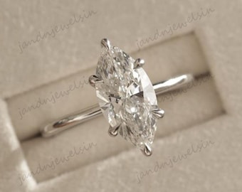 3CT Marquise Cut Moissanite Engagement Ring Solitaire Ring 14K Solid Gold Hidden Halo Ring Six prong Unique Ring Anniversary Gift For Her