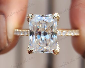 2.5CT Radiant Cut Moissanite Engagement Radiant Cut Tulip Set Ring 14k Ring 14K Gold Wedding Ring Radiant Diamond Ring Anniversary Rings