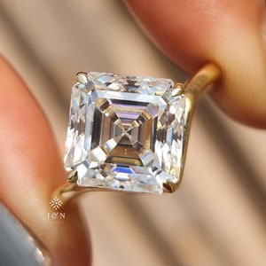 3CT Asscher Cut Moissanite Solitaire Ring 14K Gold Engagement Ring Vintage Inspired Proposal Ring  Stackable Ring Wedding Ring For Her