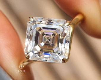 3CT Asscher Cut Moissanite Solitaire Ring 14K Gold Engagement Ring Vintage Inspired Proposal Ring  Stackable Ring Wedding Ring For Her
