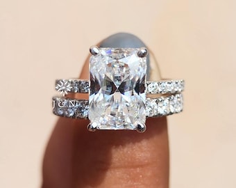 3CT Radiant Cut Moissanite Engagement Ring Set Bridal Ring Set 14K Solid White Gold Ring Set Wedding Band Promise Ring Anniversary Gift