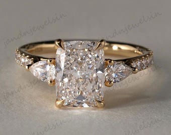 Three Stone Cushion Cut Moissanite Engagement Ring Cushion Cut Wedding Ring 14k Gold Ring For Her Promise Ring Proposal Ring Birthday Gift