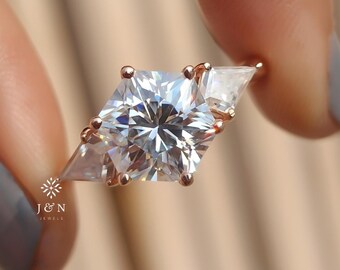 Three Stone Hexagon Cut Engagement Ring 2.5CT Hexagon Moissanite Ring 14K Gold Wedding Ring Trilogy Ring Unique Ring Past Present Future