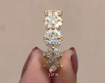 6MM Full Eternity Wedding Band Marquise And Princess Cut Moissanite Diamond Wedding Band For Women Anniversary Band Stackable Band Gifts Her