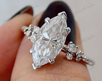 Cluster Marquise Cut Moissanite Engagement Ring 3CT Marquise Cut Vintage Ring 14K Solid Gold Ring Wedding Ring For Her Anniversary Gift